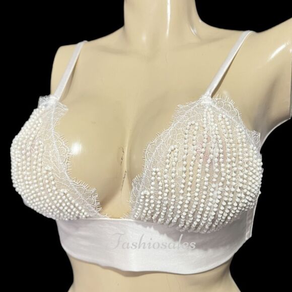 Victorias Secret Luxe Bridal Beaded Lace Silk Bralette bra Cream Limited Edition - Picture 1 of 8